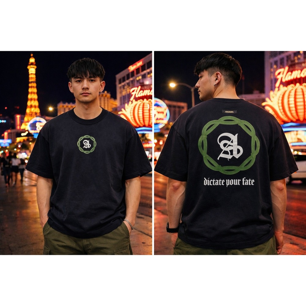 Ananke Dictate Your Fate Graphic T-Shirt Men's L Black Oversized Streetwear T‎